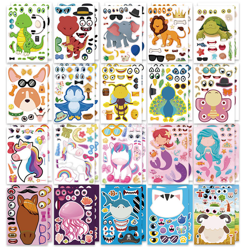 Zoo Party Games - 12/24 vellen Make a Face Stickers
